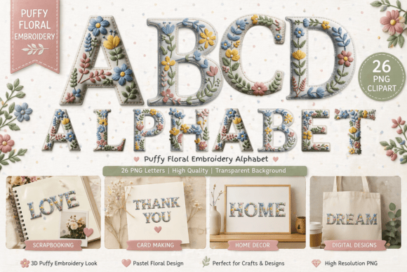 Download Puffy Floral Embroidery Alphabet - Floral Collection