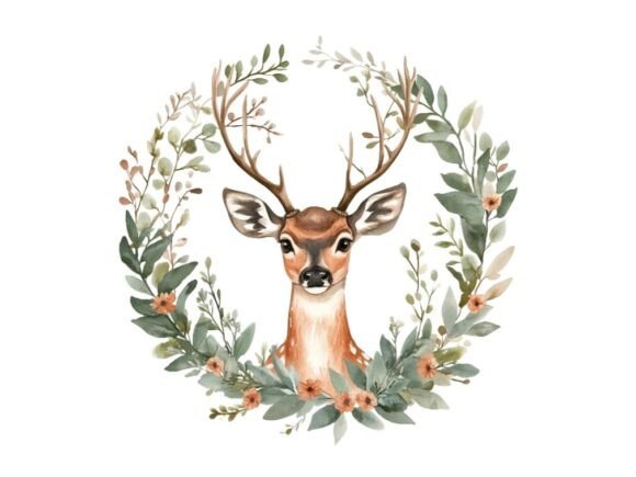 Download 10 Deer Floral Animal Wreath Clipart Set - Floral Collection