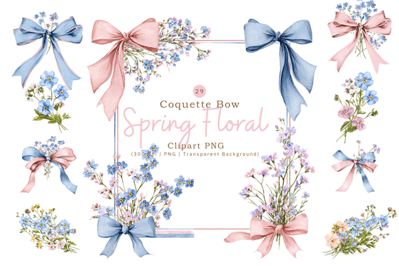 Download Coquette Bow &amp; Spring Floral Clipart PNG - Floral Collection