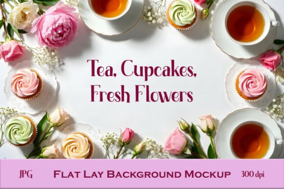 Download Floral Cupcake Flatlay Background Mockup - Floral Collection