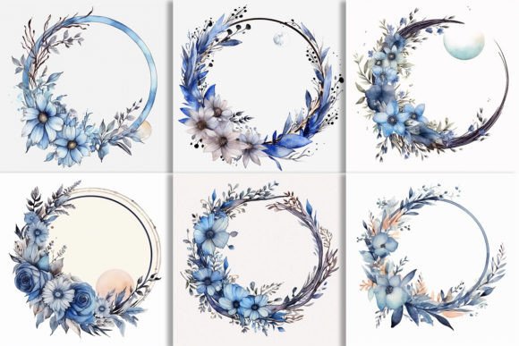 Download Boho Round Floral Frame with Blue Moon - Floral Collection