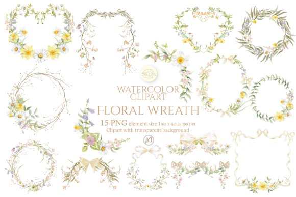Download Watercolor Floral Wreath Clipart Set - Floral Collection