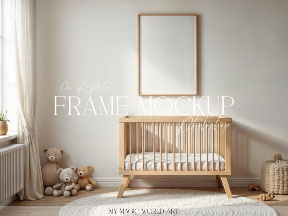 Download Nursery Frame Mockup PSD Frame Above Cot - Nursery frame mockup Collection