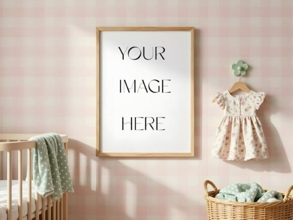 Download Pink Gingham Nursery Frame Mockup - Nursery frame mockup Collection