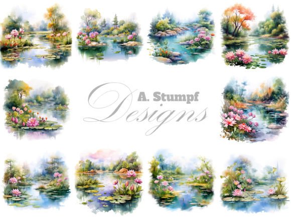 Download Floral Pond Clipart Nature Landscape Set - Floral Collection