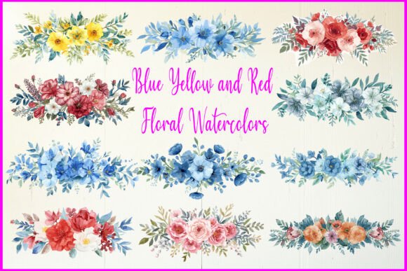 Download Blue Yellow and Red Floral Watercolors - Floral Collection