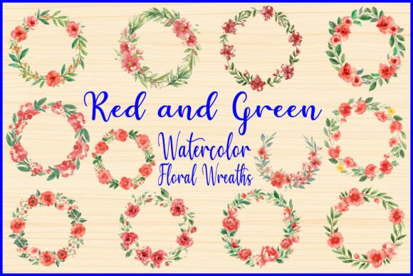 Download Red and Green Watercolor Floral Wreaths - Floral Collection