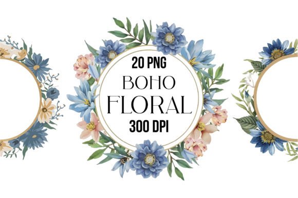 Download Boho Round Floral Frame with Blue Moon - Floral Collection