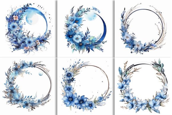 Download Boho Round Floral Frame with Blue Moon - Floral Collection