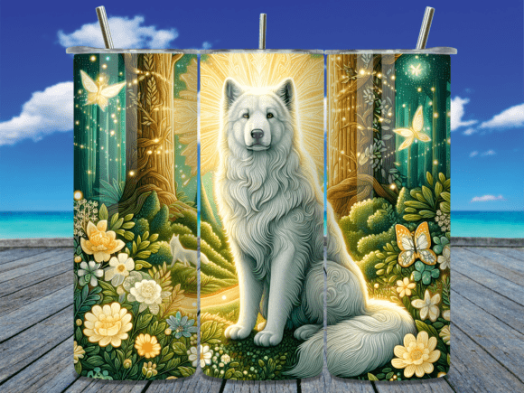 Download Arctic Wolf Floral Forest Tumbler Wrap - Floral Collection