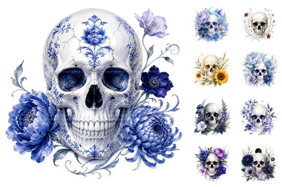 Download Watercolor Floral Skulls Sublimation PNG - Floral Collection