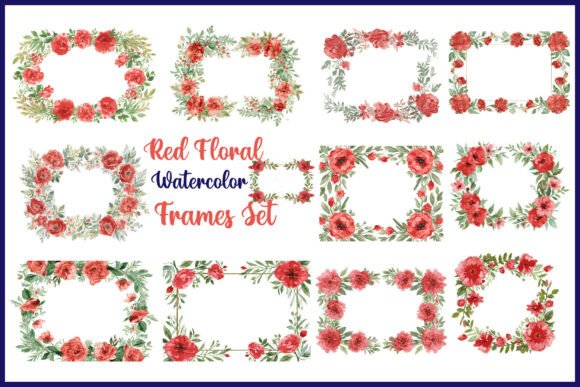 Download Red Floral Watercolor Frames Set - Floral Collection