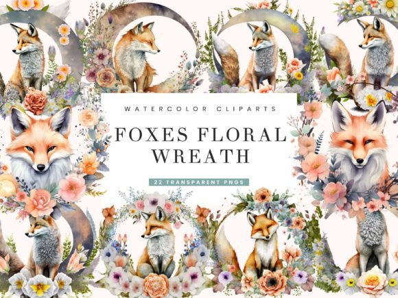 Download Foxes Floral Wreath Clipart Bundle - Floral Collection
