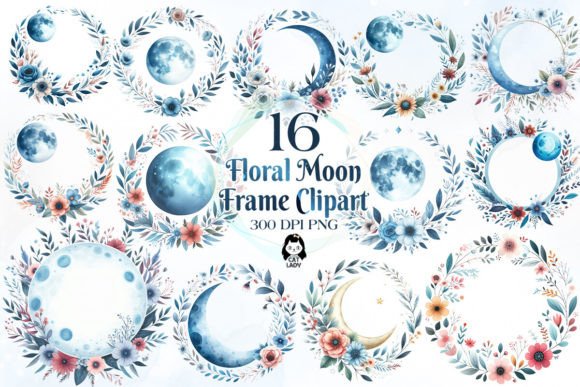 Download Blue Moon and Floral Frame Clipart - Floral Collection