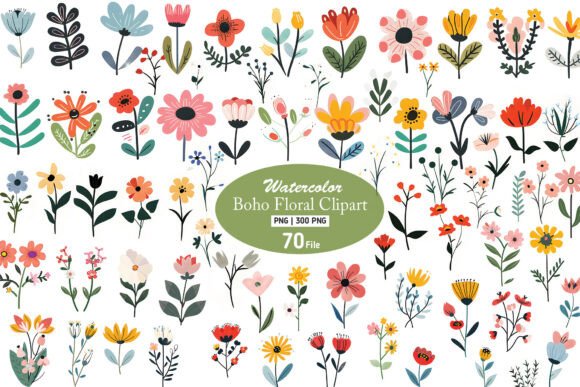 Download Watercolor Boho Floral PNG Clipart - Floral Collection