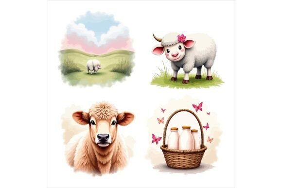 Download Farm Animal Clipart Floral Set - Floral Collection